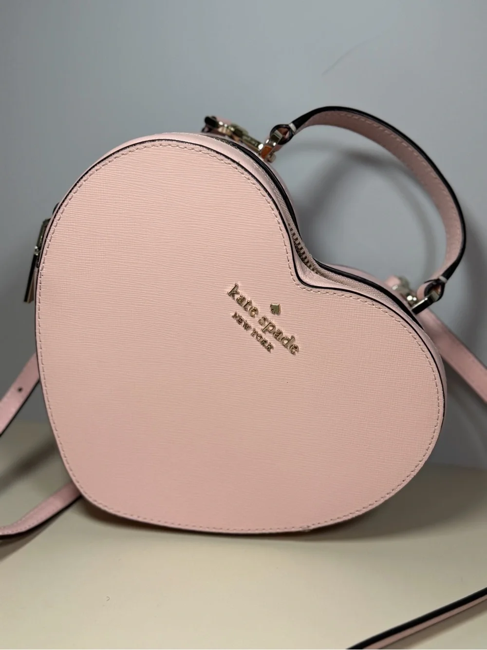 kate spade pale pink heart-shaped mini crossbody